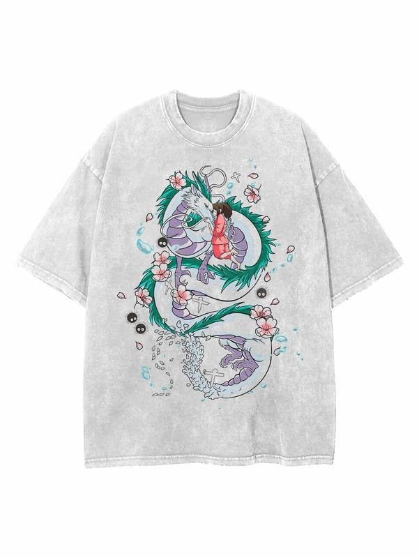 HAKU & CHIHIRO VINTAGE OVERSIZE T-SHIRT, MEN SHORTSLEEVE T-SHIRT, ANIME UNISEX T-SHIRT Menswear Top Hoodie, Sweatshirt