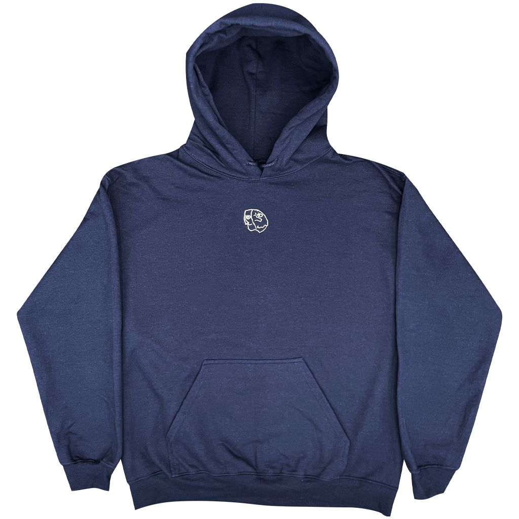 Face Embroidered Navy Hoodie T-Shirts, Sweatshirt | PureTeeCo.com (Image 1)