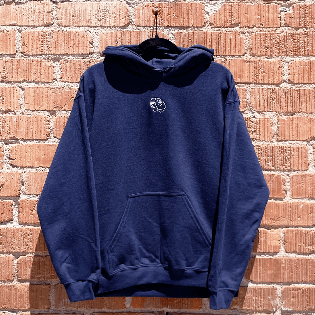 Face Embroidered Navy Hoodie T-Shirts, Sweatshirt | PureTeeCo.com (Image 3)