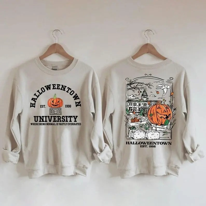 Halloween Back and Front Sweatshirt, Halloween Women's Sweatshirt, Halloween Pumpkin Horror Shirt, Halloween Shirt, Halloween Pumpkin