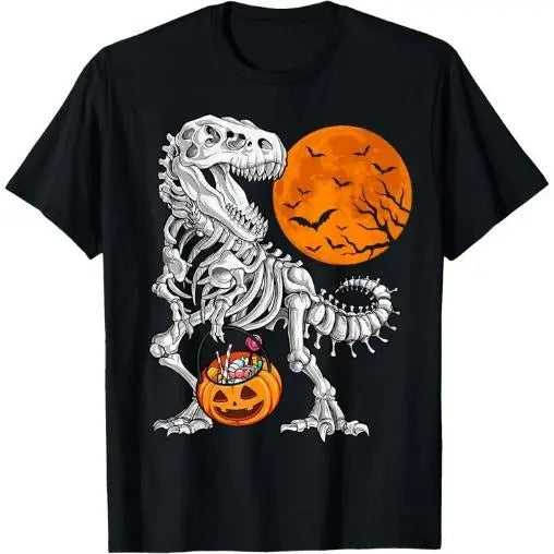 Halloween Boys Dinosaur Skeleton T rex Scary Pumpkin Moon T-Shirt Made in USA Hoodie, Sweatshirt | PureTeeCo.com
