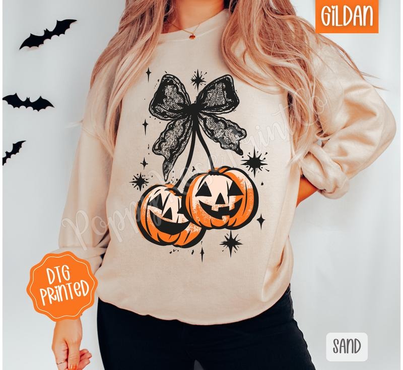 Halloween Cherries Sweatshirt, Trendy Pumpkin Crewneck T-Shirts, Hoodie | PureTeeCo.com