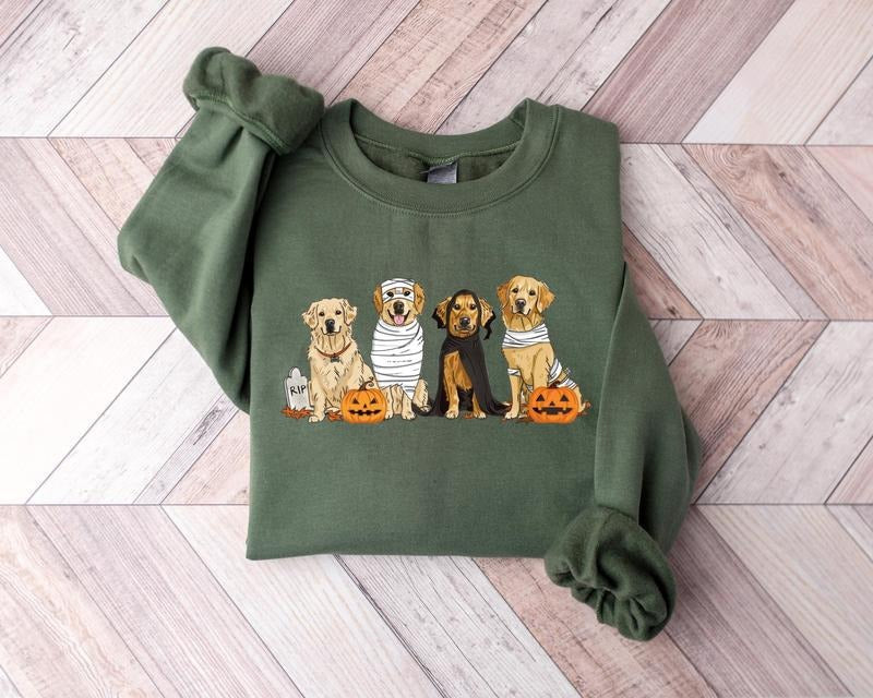 Halloween Dog Sweatshirt Golden Retriever Ghost Dogs Sweatshirt Halloween Sweatshirt Halloween Sweater Ghost Sweatshirt...