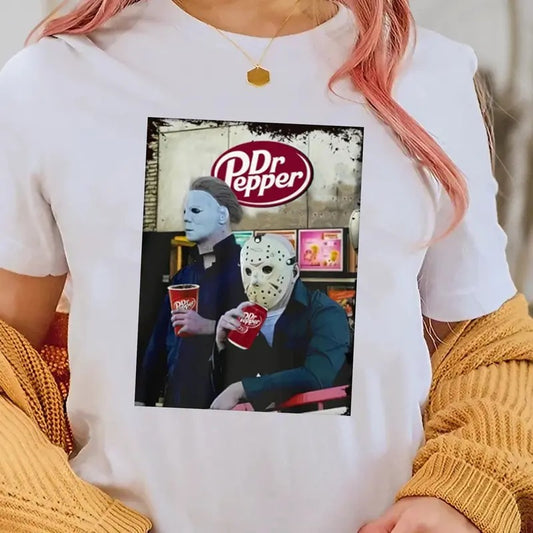 Halloween Dr Pepper Shirt, Michael Myers And Jason Voorhees T-Shirt, Horror Characters Friends Tee, Halloween Shirt Sweatshirt