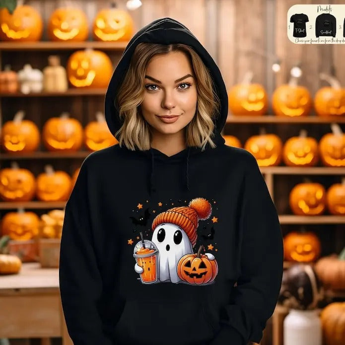 Halloween Ghost Sweatshirt, Cute Halloween T-Shirt, Halloween Women's Hoodie, Spooky Season Shirt, Trick or Treat Shirt,...