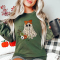 Halloween Lace Ghost T Shirt Spooky Coquette T-Shirt Girly Ghost Orange Bow Sweatshirt Cotton Womenswear Hoodie