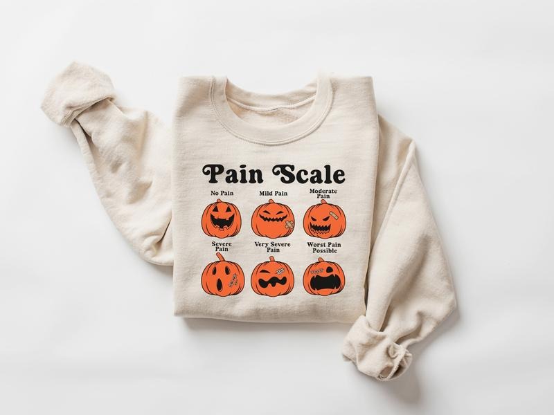 Halloween Nurse Pain Scale Sweatshirt, Fall Pumpkin Nurse T-Shirt, Halloween Pumpkin RN ER Shirt, Pediatric Nurse, Nicu...
