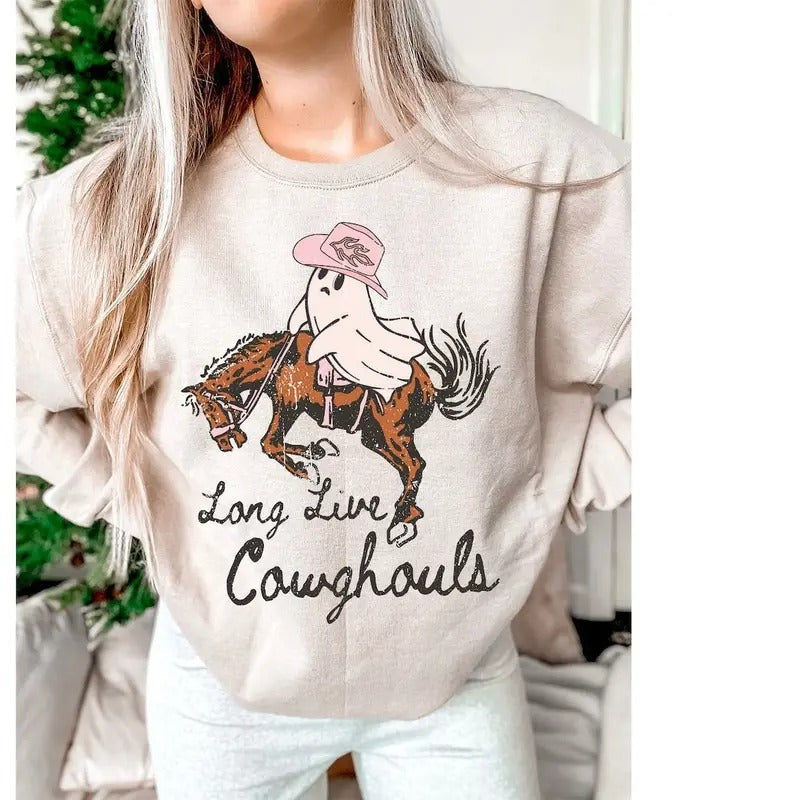 Halloween Retro Sweatshirt, Retro Cowghouls Rodeo Sweatshirt, Cowghouls Shirt, Halloween Pumpkin Shirt, Ghouls Shirt,...