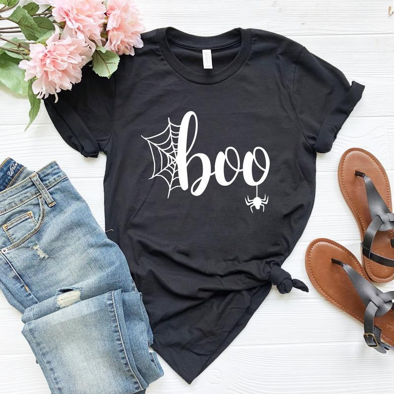 Halloween Shirt - Boo Shirt -happy Halloween Shirt - Spider And Web Shirt- Halloween Gift - Trick Or Treat Shirt