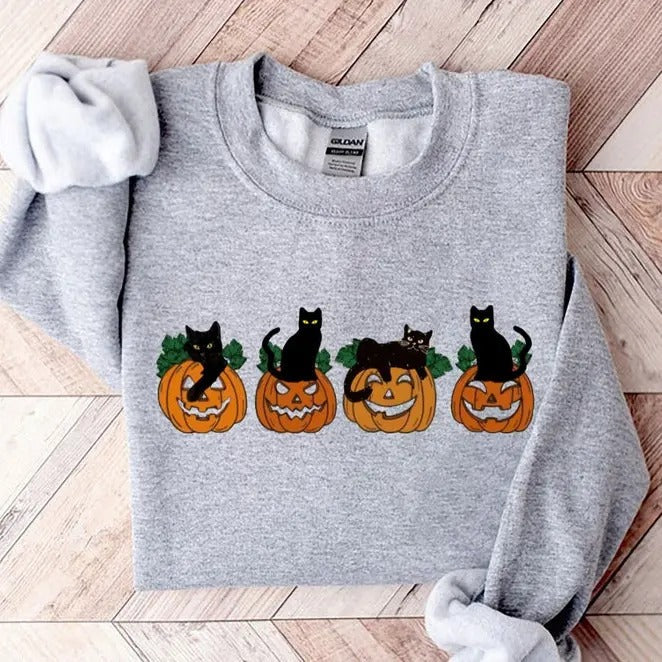 Halloween Sweatshirt, Cat Sweatshirt, Ghost Shirt, Halloween Sweater, Halloween Cat Shirt, Cat Lover Shirt, Black Cat...