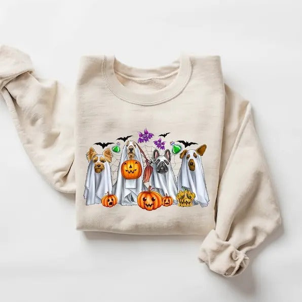 Halloween Sweatshirt, Halloween Ghost, Ghost Sweatshirt, Halloween Dog Sweatshirt, Ghost Dog Shirt,2023 Happy Halloween,...