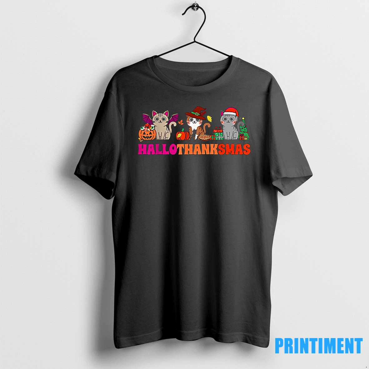 Halloween Thanksgiving Christmas Happy Hallothanksmas Cats Tshirts Sweater