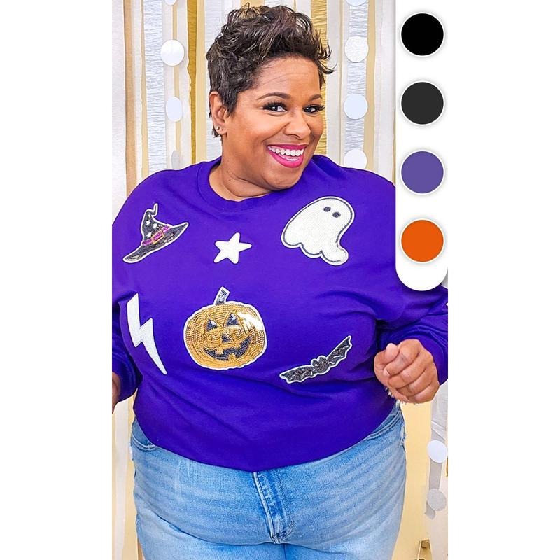 Halloween Things Sequin Graphic Long Sleeve T-Shirt Hoodie, Sweatshirt | PureTeeCo.com