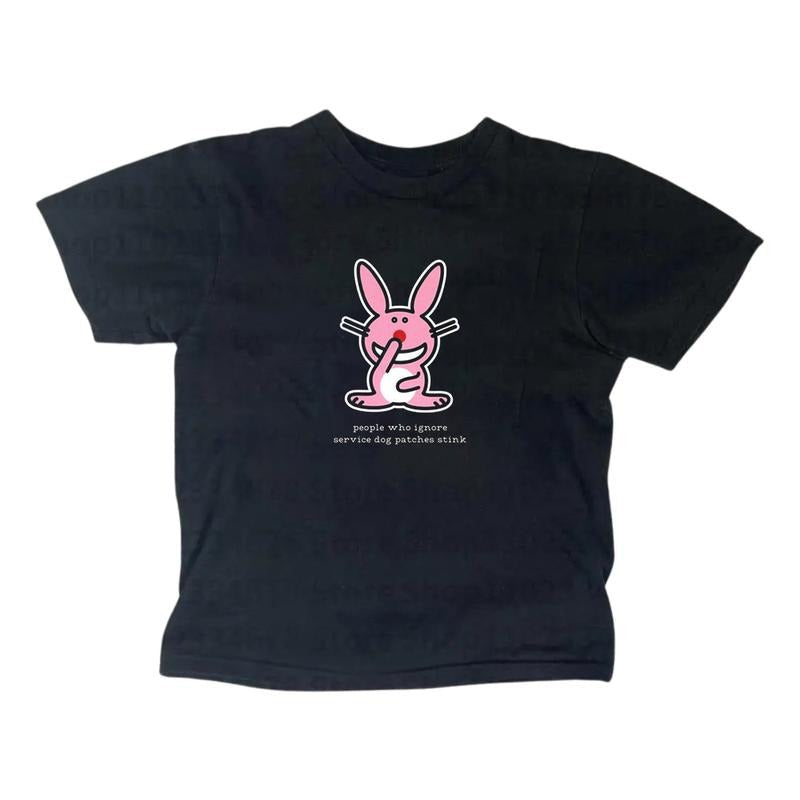 Happy Bunny Baby Tee, Gothic Emo Girl Top, Scene Clothing 2000s, Y2k Top Women Streetwear, Casual Cotton Short Sleeve...