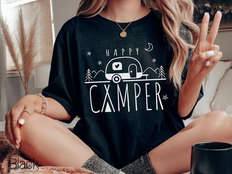 Happy Camper Shirt,Camping Shirt,Nature Lover Gift,Adventure Shirt,Hiking Gift Shirt,Camp Life T-Shirt,Campfire...