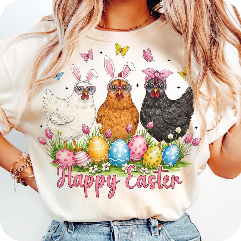 Happy Easter Day Chicken T-Shirt, Chicken Easter T-Shirt, Retro Easter T-Shirt, Spring Flowers T-Shirt, Chicken T-Shirt...