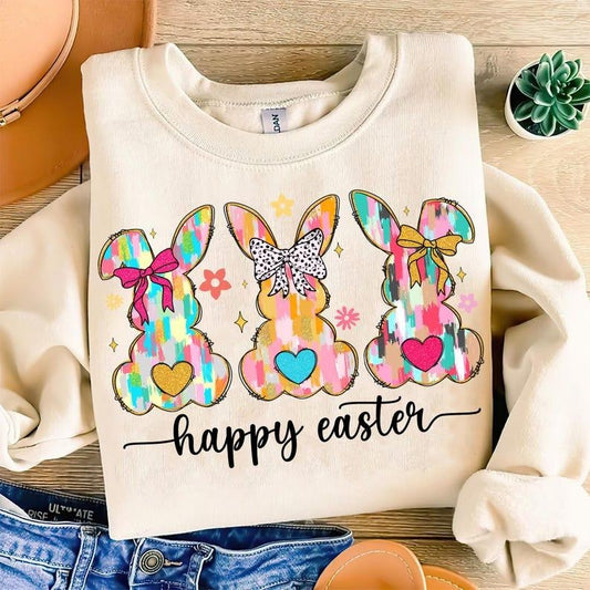 Happy Easter Sweatshirt Coquette Easter Bunny Retro Easter Brushstroke Easter Glitter Easter