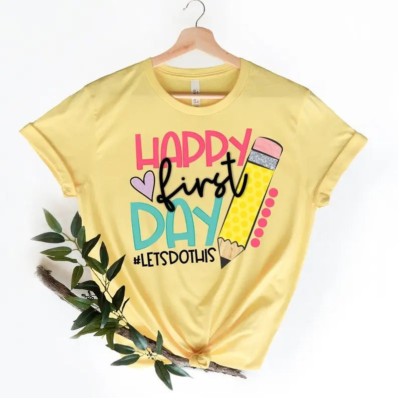 Happy First Day of School Shirt,Teacher Gift, Gift for Teachers, Kindergarten Teacher, Teacher Appreciation,Back to...