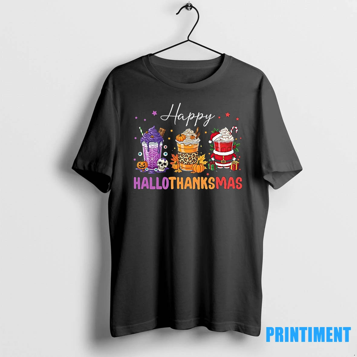 Happy Hallothanksmas Halloween Thanksgiving Christmas Coffee Tshirts Sweater