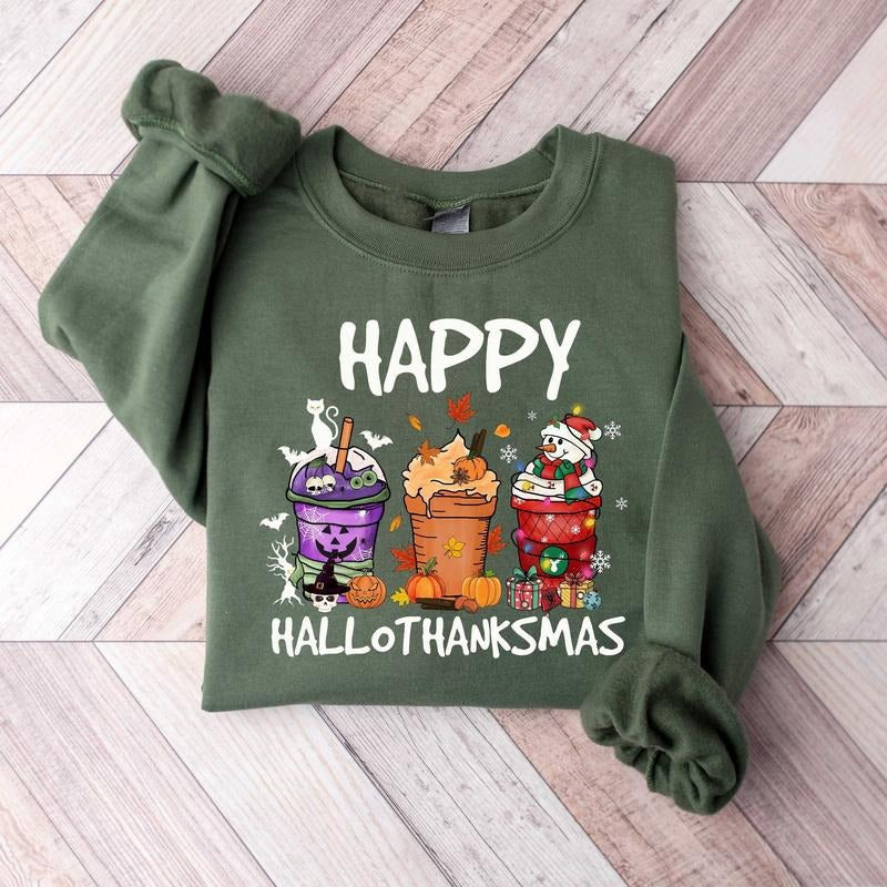 Happy Hallothanksmas Sweatshirt, Hallothanksmas Shirt, Holiday Season Sweatshirt, Pullover Hoodie | PureTeeCo.com