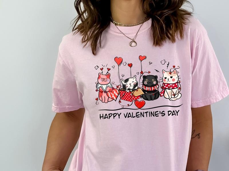 Happy Valentine's Day for Cat Lovers Women's Top & Sweatshirt T-Shirts, Hoodie | PureTeeCo.com
