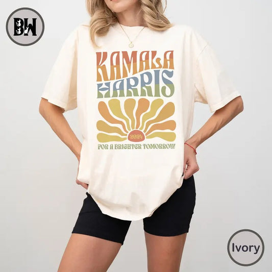 Harris Walz 2024 T-Shirt, Kamala Harris Shirt, Tim Walz Shirt, Boho Aesthetic Retro Tee, Election 2024 Shirt, LGBTQIA Rainbow, Vote Democrat, Vote Blue
