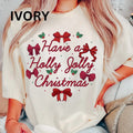 Have a Holly jolly Christmas Bow shirt Women's Oversized Christmas Shirt - Festive Printed Design