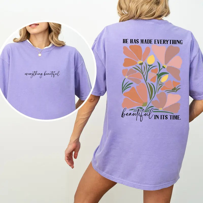 He Has Made Everything Beautiful Shirt Comfort Colors, Boho Christian Soft Fabric Unisex T-Shirt, Bible Verse Women Tee,...