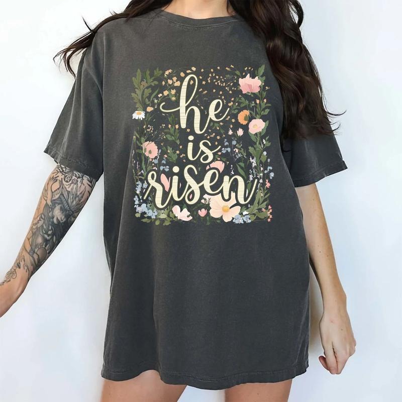 He Is Risen Comfort Colors Shirt, Floral Easter T-shirt, Jesus Easter Graphic Tee, Gift For Christian, Vintage Floral...