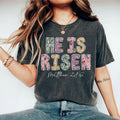 He Is Risen Easter Shirt, Matthew 28:6 Christian Tee, Floral Patchwork Faith Sweatshirt for Women, Religious Spring...