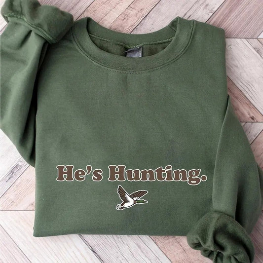 He is Hunting Mallard Duck Sweatshirt, Minimalist Graphic Sweatshirt Unisex, Retro Hunting Season Sweatshirt, Sweatshirthot trend