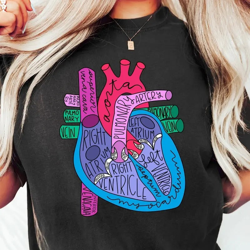 Heart Anatomy T-Shirt, Nursing School Shirt, Medical School Student Sweatshirt, Cardiac Nursing Gift, Cardiac Nurse...