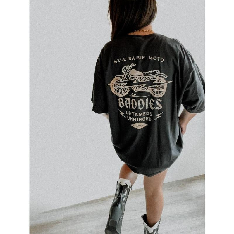 Hell Raisin' Moto Baddies Tee, motorcycle tee, trendy tee, boho edgy grunge shirt Hoodie, Sweatshirt | PureTeeCo.com