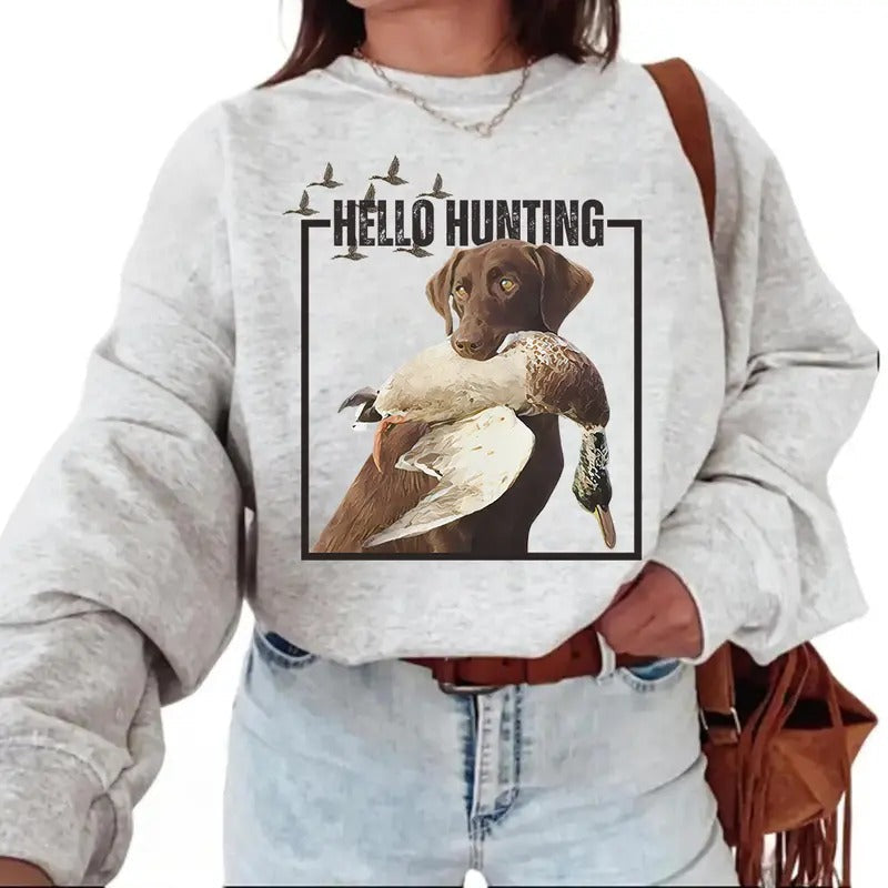 Hello Hunting Season Dog Mallard Duck Unisex Sweatshirt T-shirt, Hoodie, Hunting Dog Duck Deer Cotton | PureTeeCo.com
