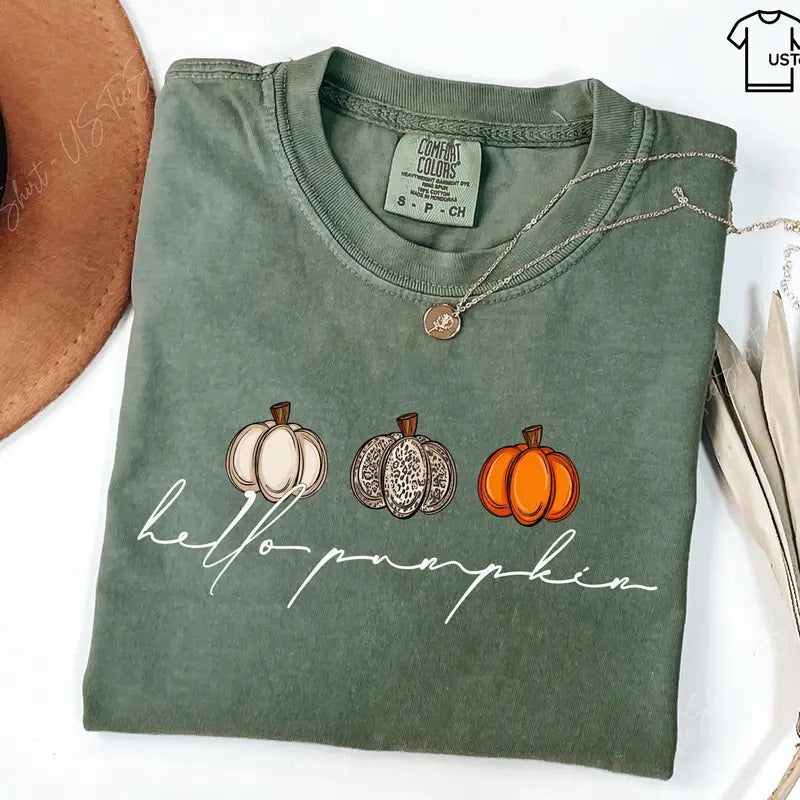 Hello Pumpkin Shirt, Womens Fall Shirts, Autumn Shirt, Pumpkin Lover Shirt, Fall Apparel, Fall Season Shirt, Fall Vibes...