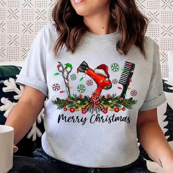 Merry Christmas Hairstylist 100% Cotton T-shirt - Unisex Style - Gift for Him/Her t shirt Hoodie, Sweatshirt | PureTeeCo.com