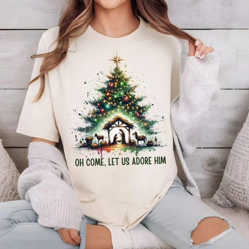Oh Come Let Us Adore Him 100% Cotton T-shirt - Unisex Style - Gift for Him/Her Hoodie, Sweatshirt | PureTeeCo.com