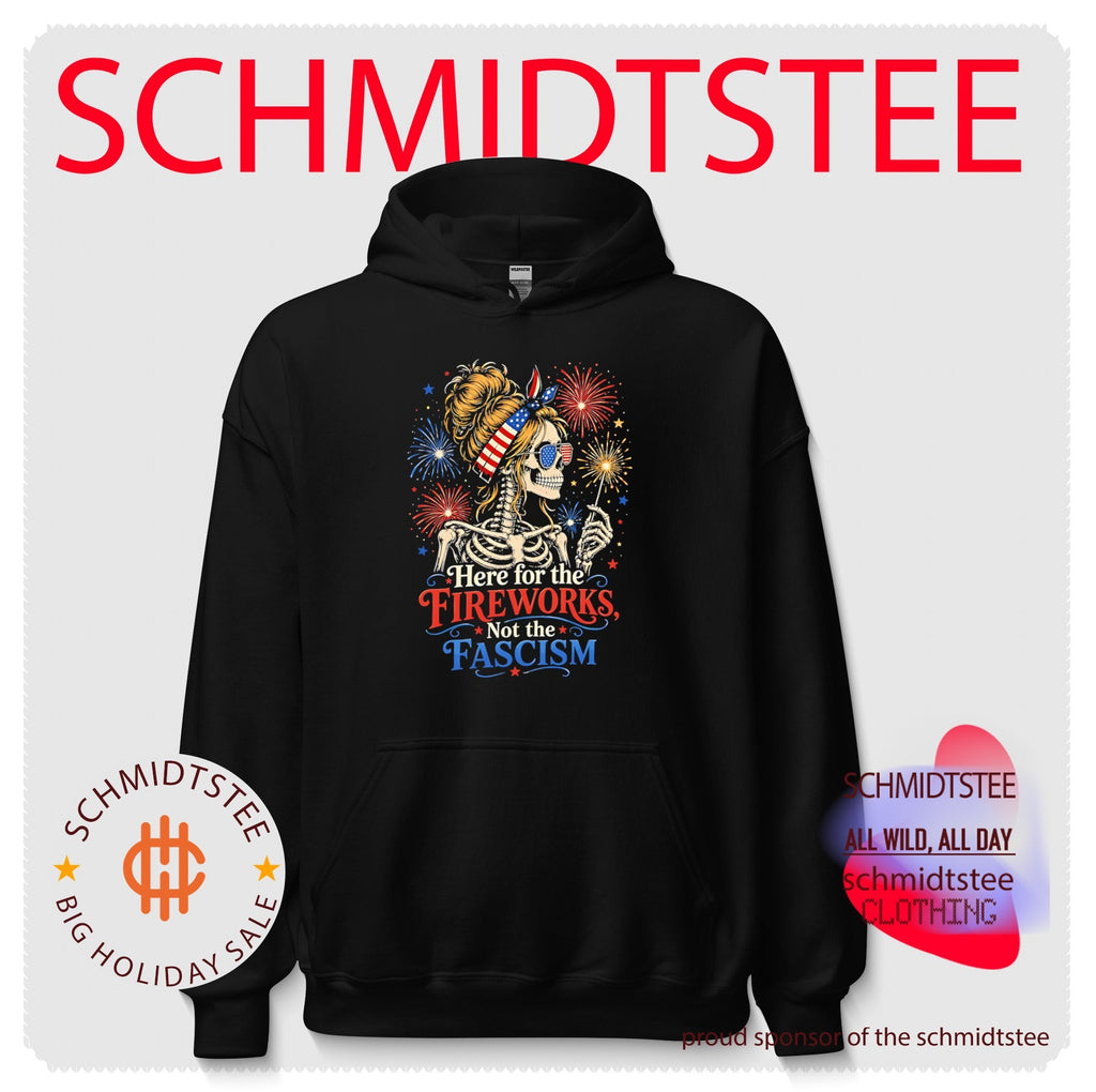 Here for the fireworks not the fascism patriotic skeletion graphic shirt