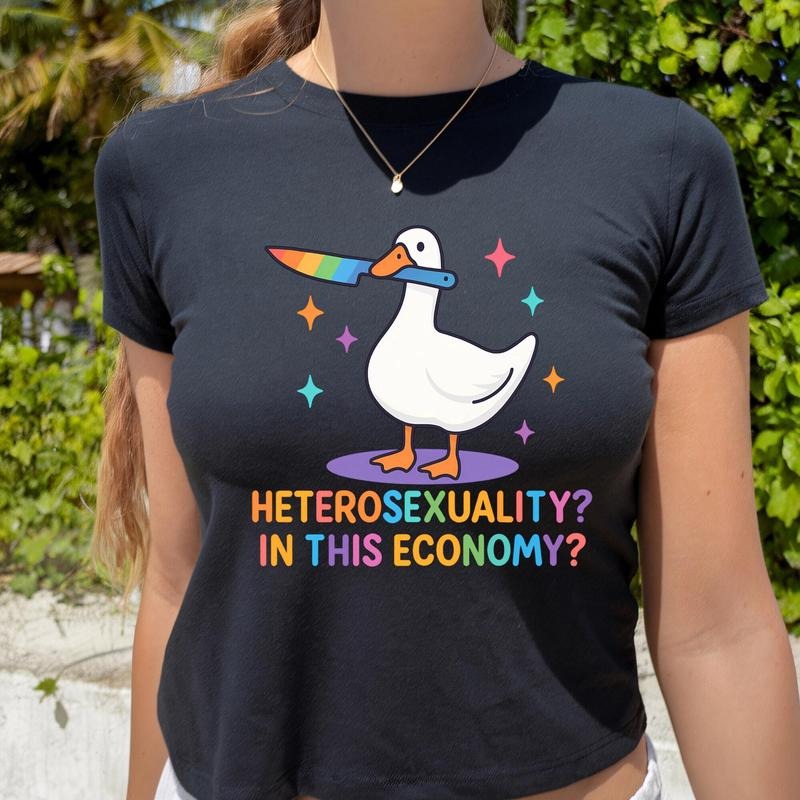 Heterosexuality In This Economy Baby Tee, Pride Shirt, LGBTQ Shirt, Sexy Top Fitted Hoodie, Sweatshirt | PureTeeCo.com
