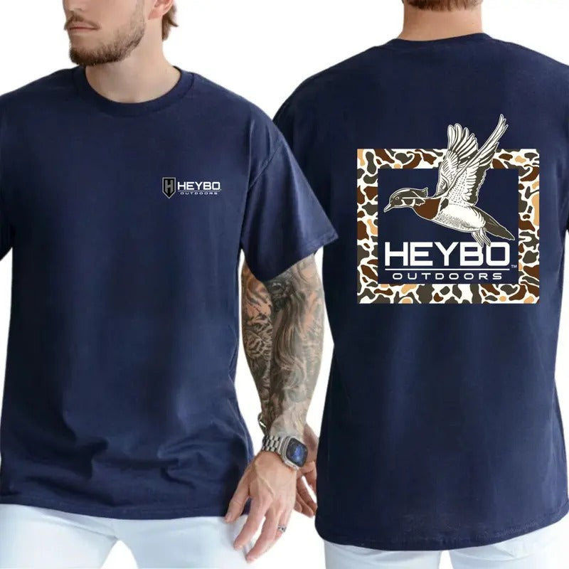 Heybo Outdoors T-Shirt - Bold Waterfowl-Themed Design with Signature Camouflage Frame and Duck Artwork, Unisex T-Shirts...