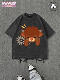 Highland Cow Kyloe 100% Cotton Street Style Graphic Print Washed Round Neck Tee Official Collab| Unisex Summer Top for...