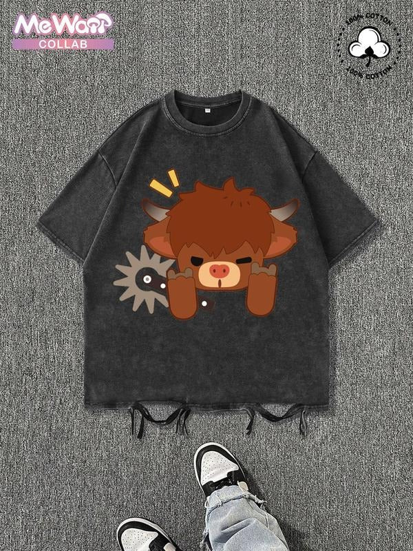 Highland Cow Kyloe 100% Cotton Street Style Graphic Print Washed Round Neck Tee Official Collab| Unisex Summer Top for...