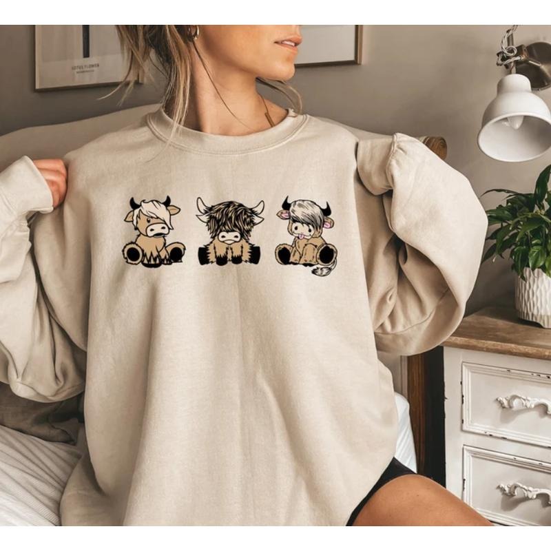 Highland Cow Sweatshirt, Cute Western Crewneck, Cozy Highland Cow Shirt for Country and Farm Lovers Hoodie | PureTeeCo.com