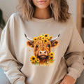 Highland Cow With Sunflowers T Shirt Hoodie Sweater Highland Cow With Sunflowers Shirt Sunflower Shirt Western Sweatshirt...
