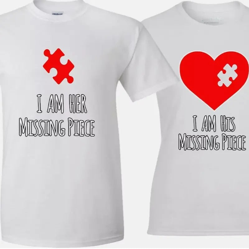 His Her Missing Piece puzzle Heart Valentine couple matching funny cute T-Shirt Hoodie, Sweatshirt | PureTeeCo.com