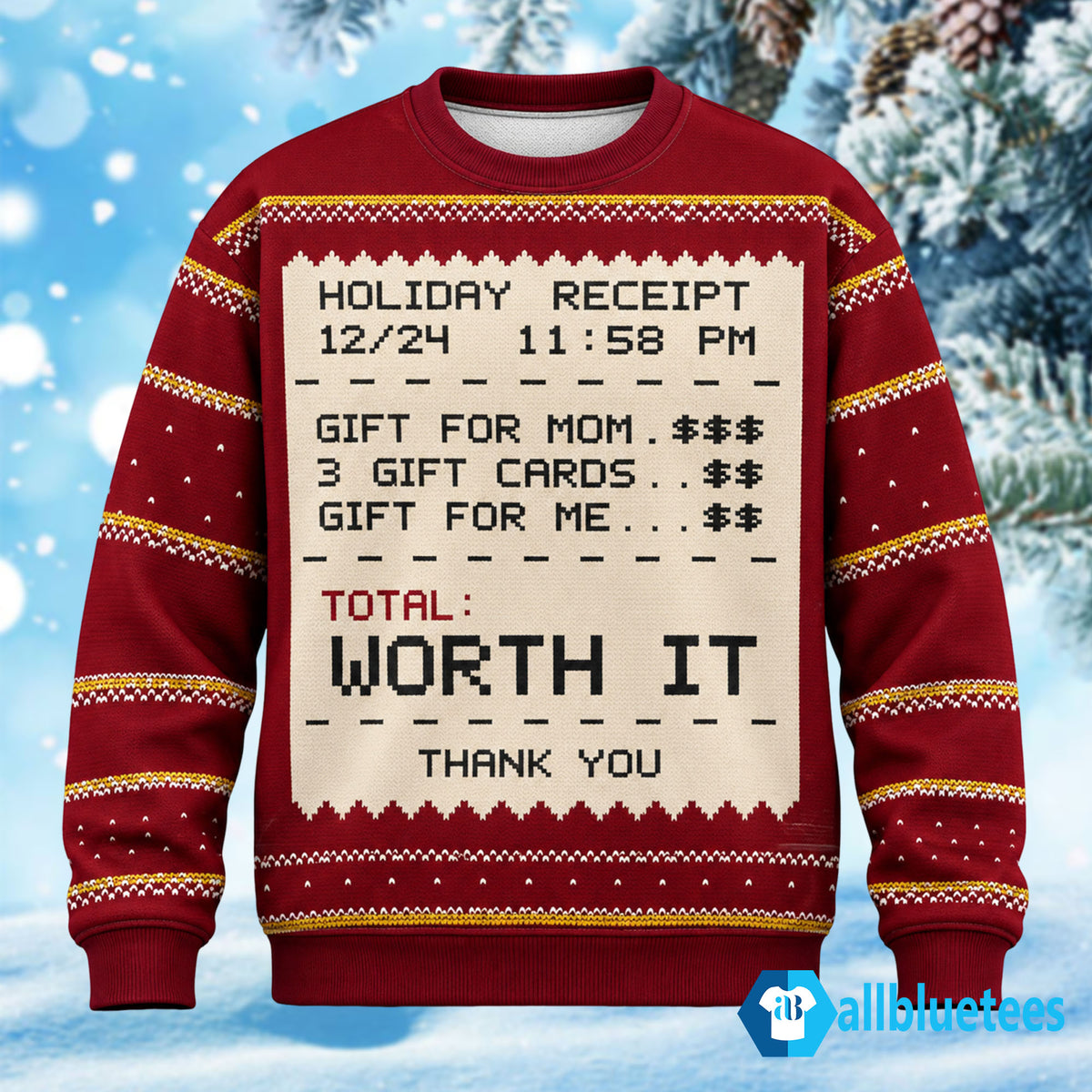 Holiday Receipt Ugly Christmas Sweater