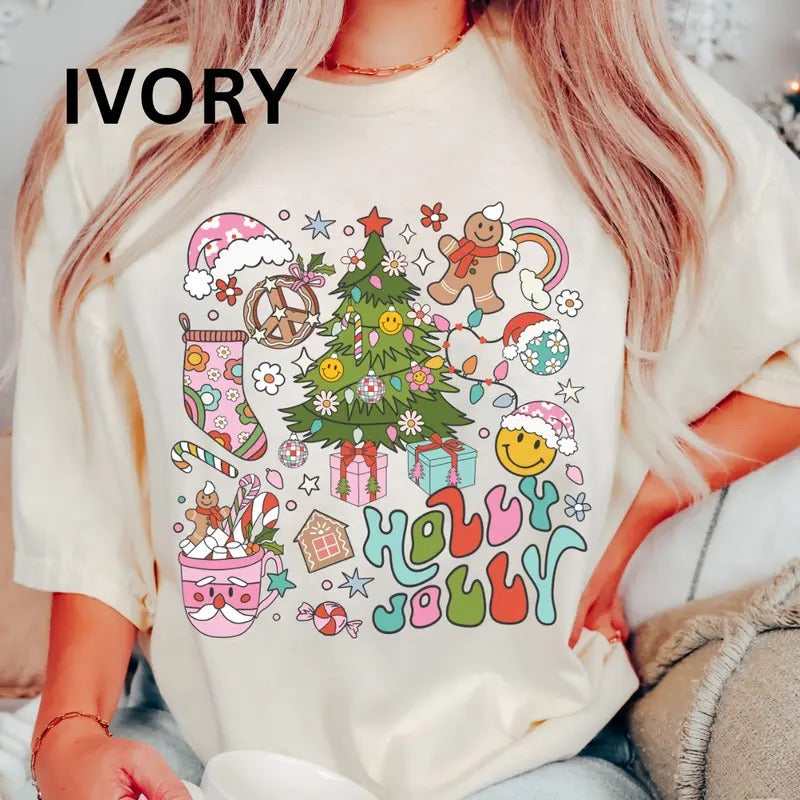 Holly Jolly Doodle Shirt, Christmas Shirt, Comfort Colors Christmas Shirt (COMFORT COLORS T-SHIRT, CASUAL SHIRT UNISEX,...