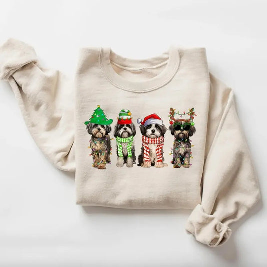 Vintage Shih Tzu Christmas Shirt/Sweatshirt/Hoodie, Retro Crewneck, Gift For Xmas, Cotton, Womenswear Tops