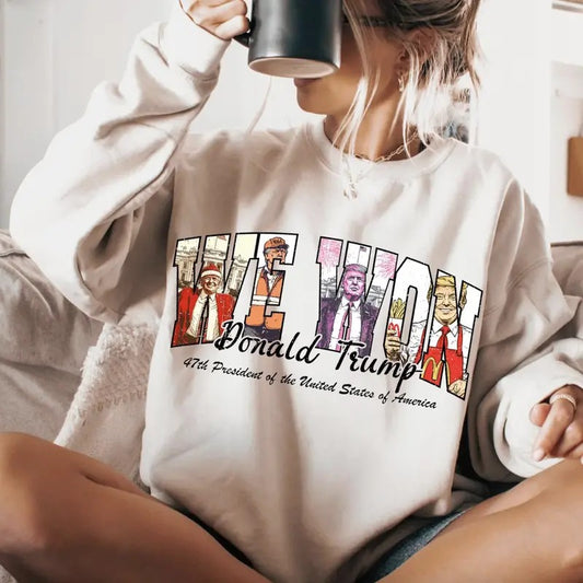 We Won Trump 47th Tshirt/Sweatshirt/Hoodie, Retro Santa Crewneck, Gift For MyFriends, Cotton, Menswear Top