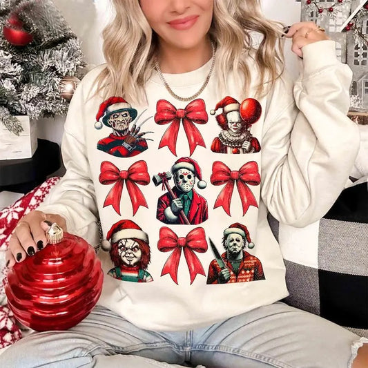 Horror Christmas Coquette Bow Sweatshirt Merry Christmas Christmas Horro Killers Friends Sweatshirt